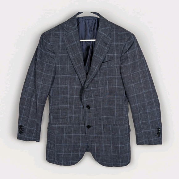 Sid Mashburn Other - Sid Mashburn Blazer Men's 36S Navy Check Wool Silk Linen Suit Jacket Half Lined